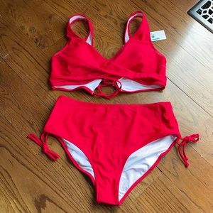 Beachsissi Red Bikini L; High waist bottoms